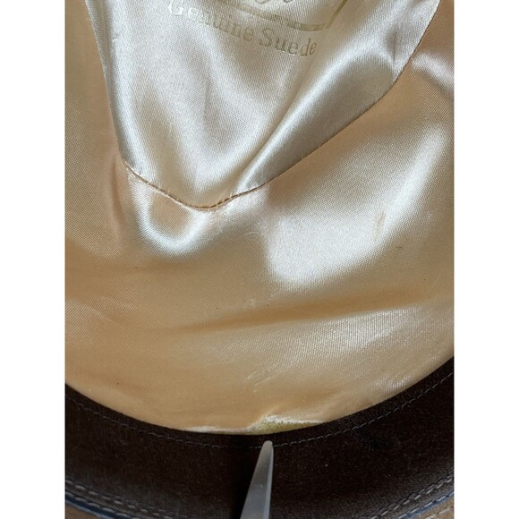 VTG 70-80s Kangol Genuine Suede Fedora Brown Hat L USA ACTWU Union WesternCowboy - Picture 8 of 12